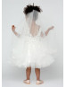 Ivory Lace Tulle V Back Tea Length Flower Girl Dress Ivory Lace Tulle V Back Tea Length Flower Girl Dress